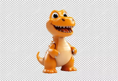 Cute Orange Cartoon Dinosaur 3D Render Smiling Character image