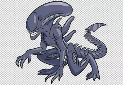 Stylized Xenomorph Cartoon Vector Illustration Predatory Alien Creature Design