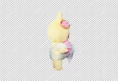 Cute Yellow Fluffy Bunny Character Adorned with Pink Crown and Blue Ribbon image