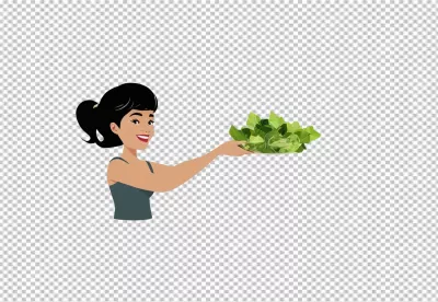 Cheerful Cartoon Woman Offering Fresh Green Salad for Healthy Eating image