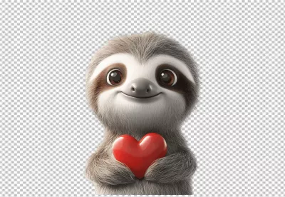 Adorable Baby Sloth Holding Red Heart for Love and Affection Designs image