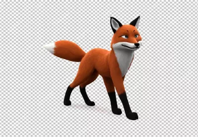 Sly 3D Cartoon Fox Character with Mischievous Expression on White Background image