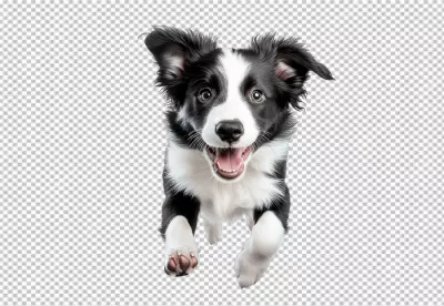Playful Border Collie Puppy Jumping with Joyful Expression Cutout image