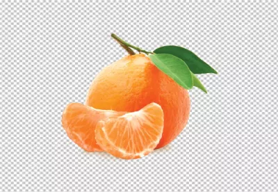Fresh Mandarin Orange with Green Leaves and Juicy Peeled Segments image