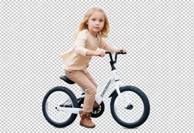 Young Blonde Girl Joyfully Learning to Ride a White Balance Bike image