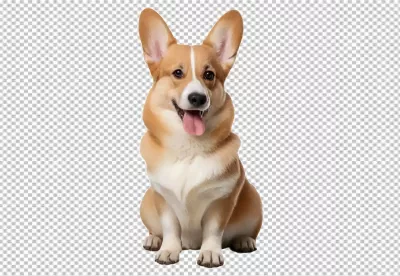Happy Pembroke Welsh Corgi Dog Sitting with Playful Tongue Out on White Background image
