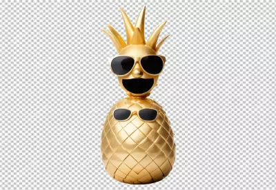 Golden Pineapple Statue with Sunglasses, Smiling Face, and Tropical Luxury Decor image