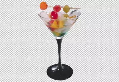 A glass of orange juice with cherries and mint  . PNG BG