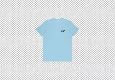 Light Blue T-Shirt with Humorous Shark Wearing Blue Sneakers Graphic Mockup image
