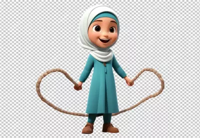 Joyful 3D Animated Muslim Girl in Hijab Forming a Heart with Rope image