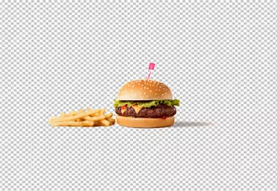 Delicious Cheeseburger with Fresh Lettuce, Cheese, and Golden French Fries image