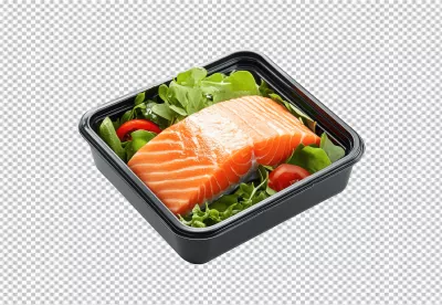 Fresh Salmon Fillet Meal Prep with Greens and Tomatoes PNG image