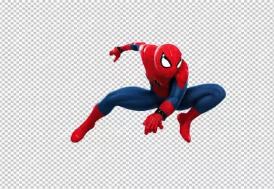 Spider-Man in his signature suit, poised and ready in a low, athletic stance. image