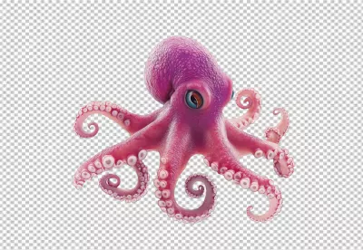 Vibrant 3D Purple Octopus PNG Cutout for Marine Designs image