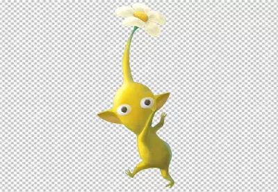 Yellow Pikmin Character with White Flower on Head Standing Playfully image