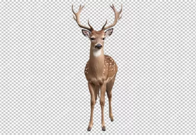 Majestic Deer with Antlers Standing Gracefully on Transparent Background, Wildlife Photography image