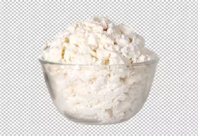Cottage cheese from fresh milk in a bowl. PNG