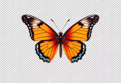 Vibrant Orange Butterfly with Blue Wings PNG for Creative Design image