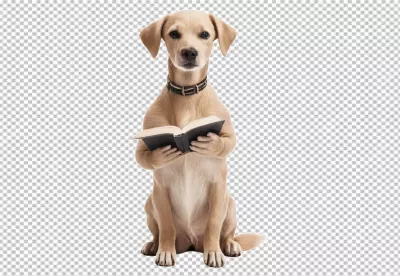 Diligent puppy studying an open book with focused attention image