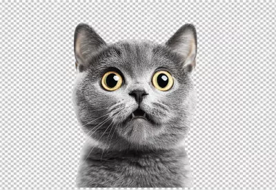 Adorable Surprised Grey Cat with Wide Yellow Eyes PNG Cutout image
