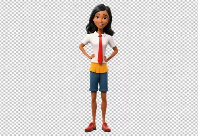 Smiling 3D Animated Young Woman with Hands on Hips Confident Pose image