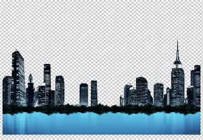 Building in city and river transparent background 