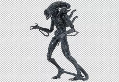 Full-Body Standing Xenomorph Action Figure Pose Detailed Dark Gray Creature
