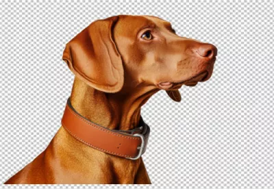 Elegant Vizsla Dog Portrait with Brown Leather Collar on Transparent Background image