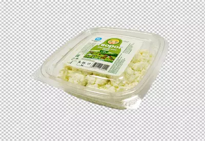 Cottage cheese front view full length isolate on transparency