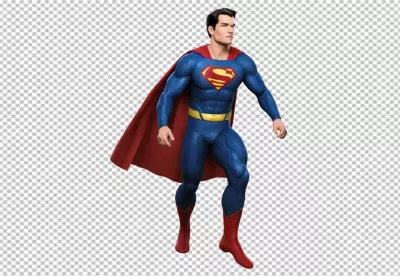 Dynamic Superman in Classic Blue Suit and Flowing Red Cape, Heroic Pose image