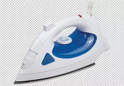 Side view of realistic colorful electric iron positioned