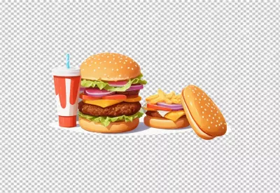 Classic Fast Food Meal Illustration with Double Cheeseburger, Mini Burger, and Refreshing Soda image