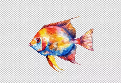 Vibrant Watercolor Tropical Fish PNG Cutout for Marine Life Designs image
