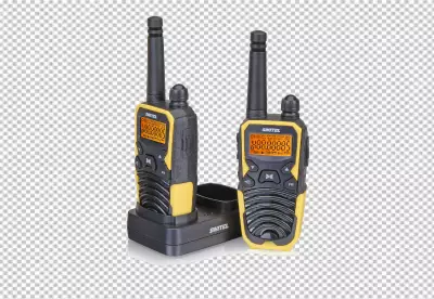 A small black cell phone with a yellow screen that says t on the 