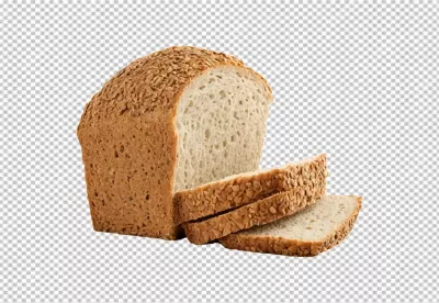 Freshly Baked White Bread Loaf with Rustic Oat Topping and Slices on White image
