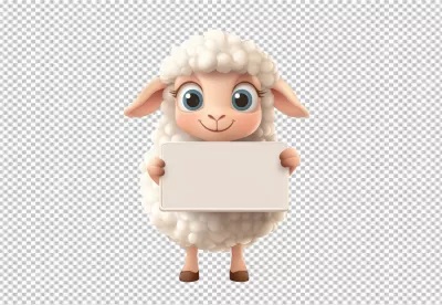 Adorable Cartoon Sheep Holding Blank White Sign for Custom Message image
