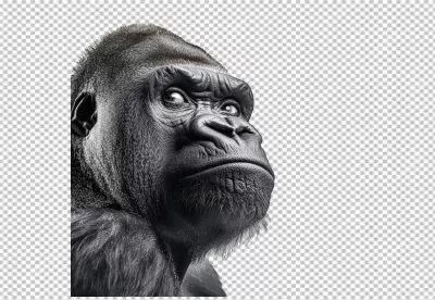 Majestic Black Gorilla Looking Upward PNG Cutout for Wildlife Design image