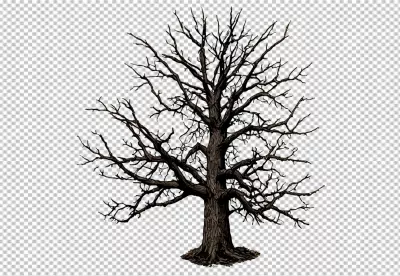 Detailed Illustration of an Old Leafless Tree with Tangled Branches on White Background image