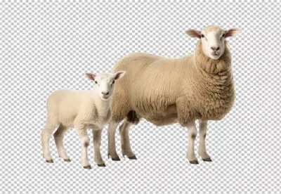 Adorable Mother Sheep and Lamb Standing Together Looking at Camera image