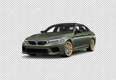 Luxury Green BMW M5 Sedan with Golden Performance Wheels Isolated image