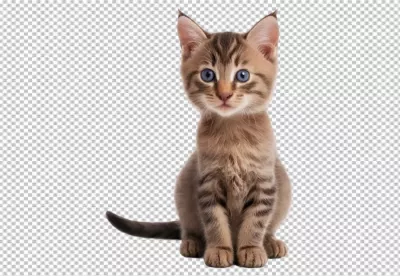 Adorable Tabby Kitten with Striking Blue Eyes Isolated on White Background image