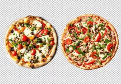 Delicious Sliced Vegetable Pizza with Fresh Mushrooms and Bell Peppers PNG Image image