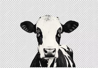 Detailed Black and White Dairy Cow Head PNG for Farm Projects image