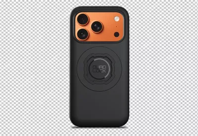Rugged Black Smartphone Case with Quad Lock Mount and Striking Orange Triple Camera image