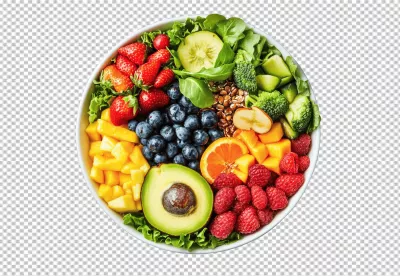 Fresh Healthy Fruit and Vegetable Bowl for Clean Eating PNG Download image