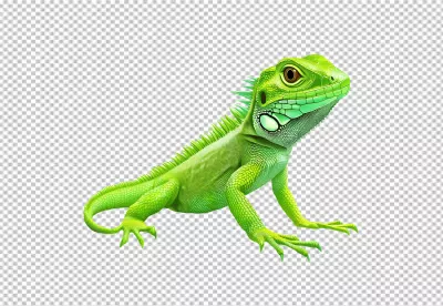 Vibrant Green Iguana Reptile PNG Cutout for Design Projects image
