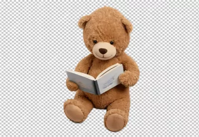 Adorable Fluffy Teddy Bear Plush Toy Reading Storybook on White Background image