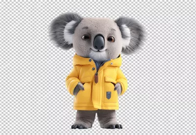Cute Koala Character Wearing Yellow Puffer Jacket Standing with Hands in Pockets image