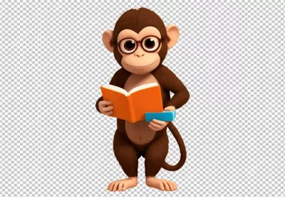 Smart Cartoon Monkey Character with Glasses Reading an Orange Book image