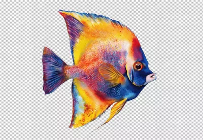 Vibrant Watercolor Rainbow Angelfish for Marine Life Designs image